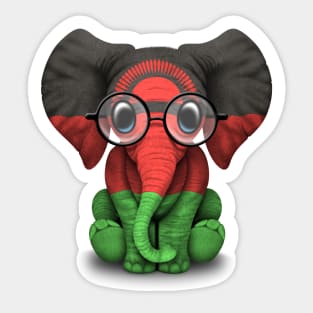 Baby Elephant with Glasses and Malawi Flag Sticker